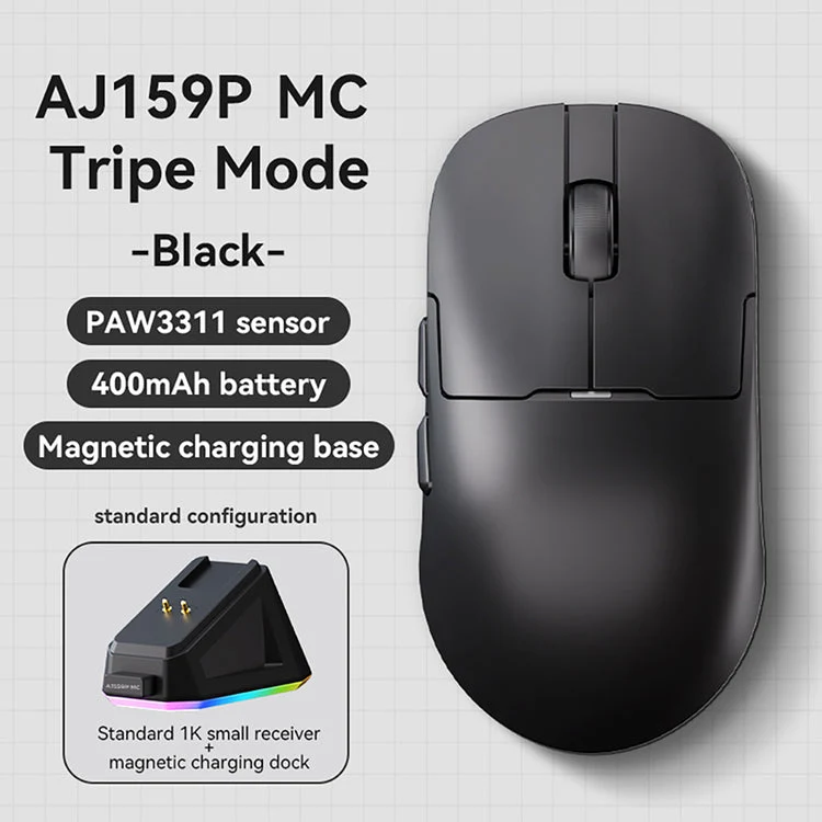 Ajazz AJ159P MC Tri-Mode Gaming Mouse (Black, White)