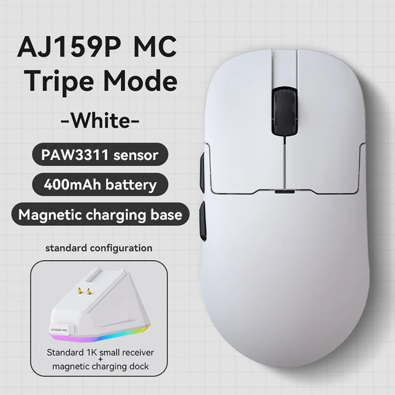 Ajazz AJ159P MC Tri-Mode Gaming Mouse (Black, White)