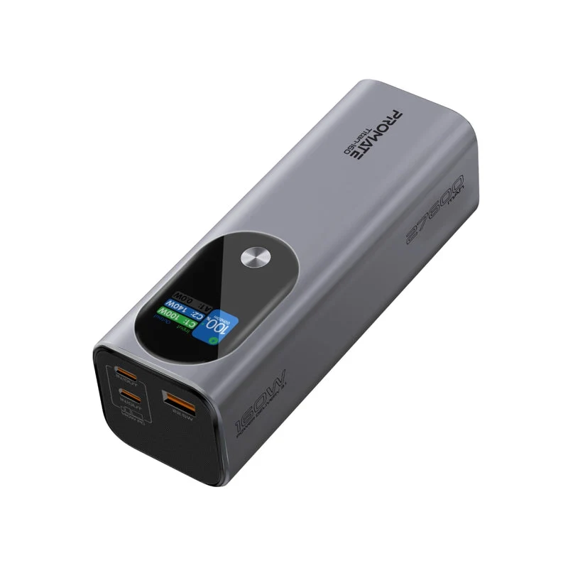 Promate Titan-160 27600mAh Ultra-Compact 160W Multi-Port PD 3.1 Power Bank with TFT LCD Screen