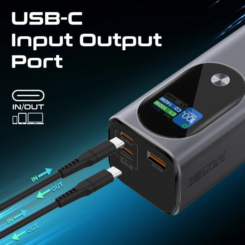 Promate Titan-160 27600mAh Ultra-Compact 160W Multi-Port PD 3.1 Power Bank with TFT LCD Screen