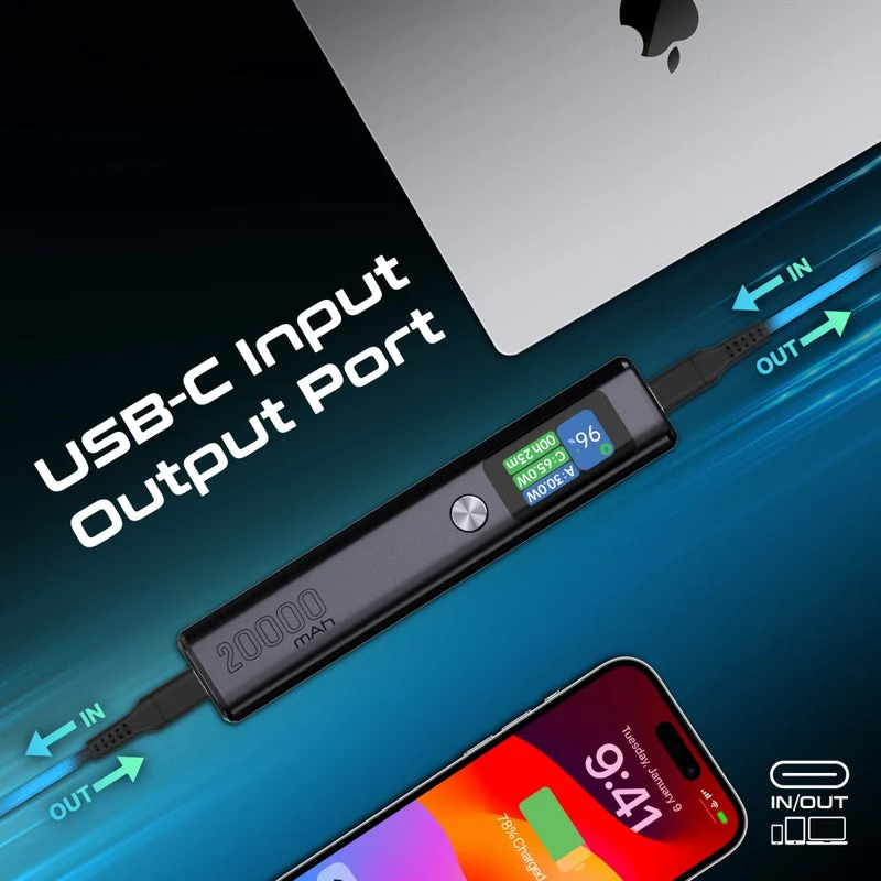 Promate Titan-130 20000mAh Sleek 130W Multi-Port Power Delivery Power Bank with TFT LCD Screen
