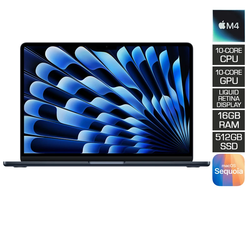 MacBook Air 13" 16GB+512GB M4 Chip with 10-Core CPU & 10-Core GPU (Midnight) (MW133PP/A)