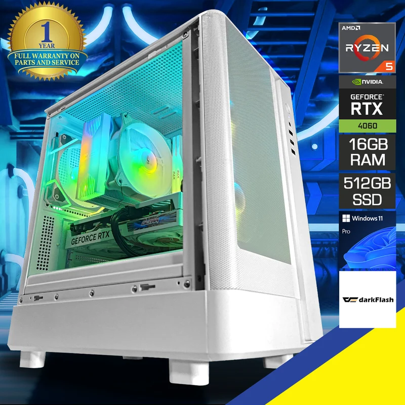 Alpha DB330M Mesh White Desktop Gaming PC | AMD Ryzen 5 5500 | 16GB RAM | 512GB SSD | RTX 4060 | Windows 11 Pro