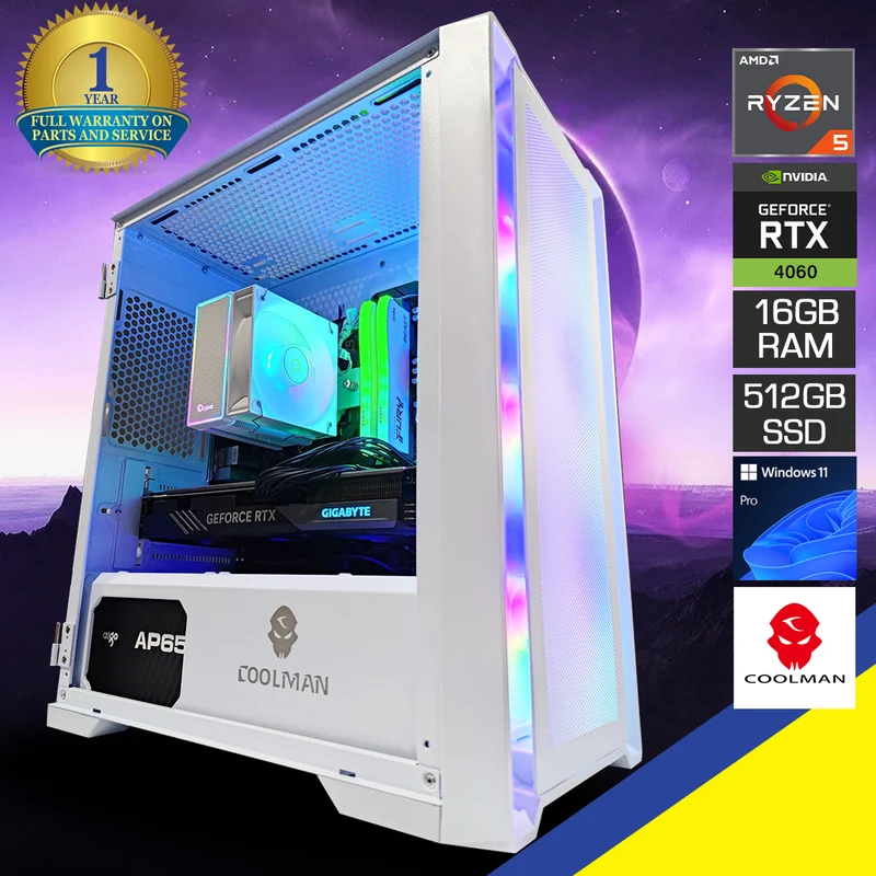 Alpha Ruby White Desktop Gaming PC | Ryzen 5 5500 | 16GB RAM | 512GB SSD | RTX 4060 | Windows 11 Pro