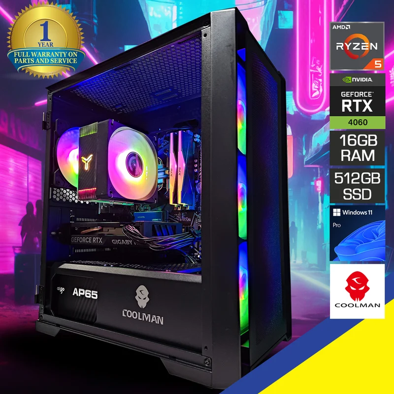 Alpha Ruby Black Desktop Gaming PC | AMD Ryzen 5 5500 | 16 GB RAM | 512GB SSD | RTX 4060 OC | Windows 11 Pro