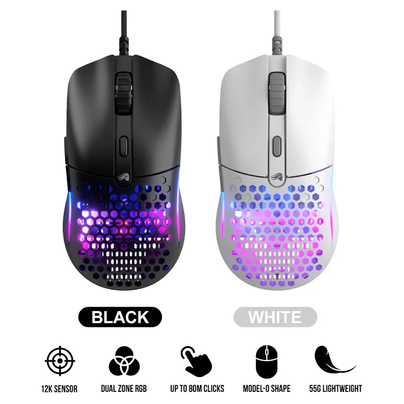 Glorious Model O Eternal Ultralight RGB Wired Gaming Mouse (Black, White)