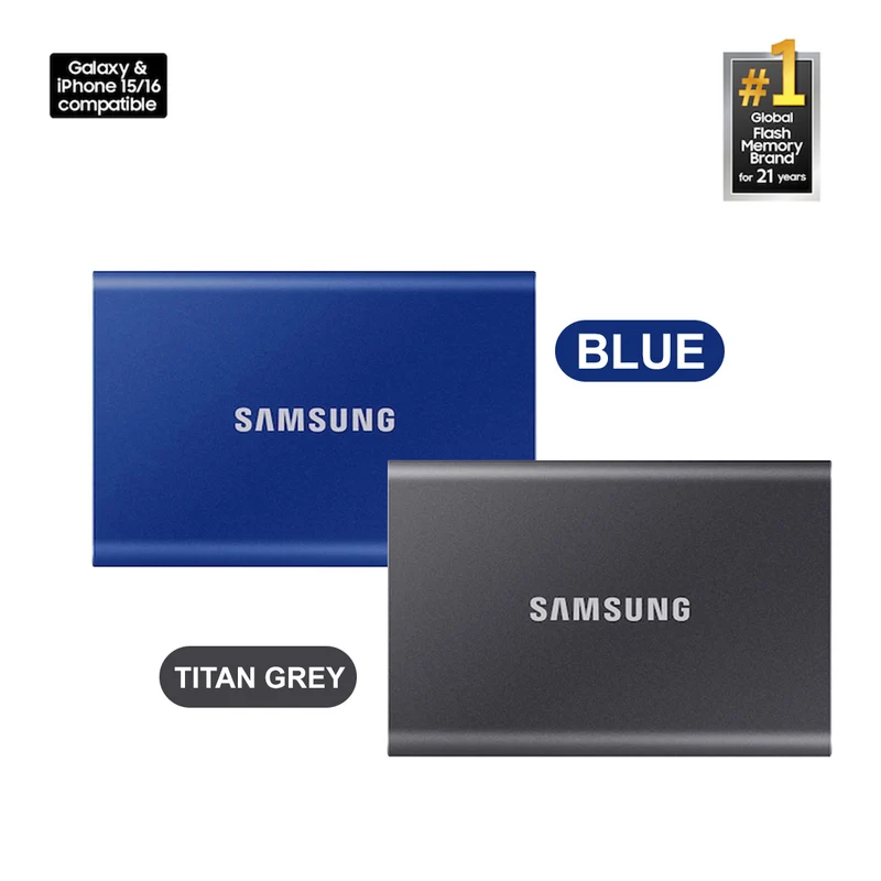 Samsung T7 1TB Portable External SSD (Blue, Titan Grey)