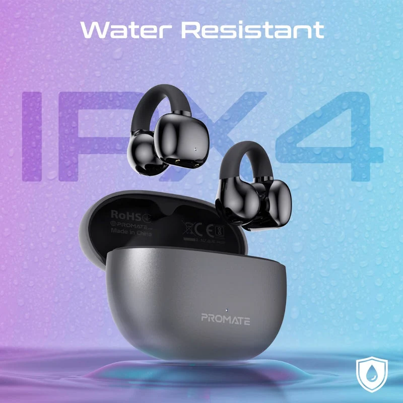 Promate AirClip AudioFit Open Ear Clip On TWS Earbuds With IntelliTouch (Black, Purple, White)