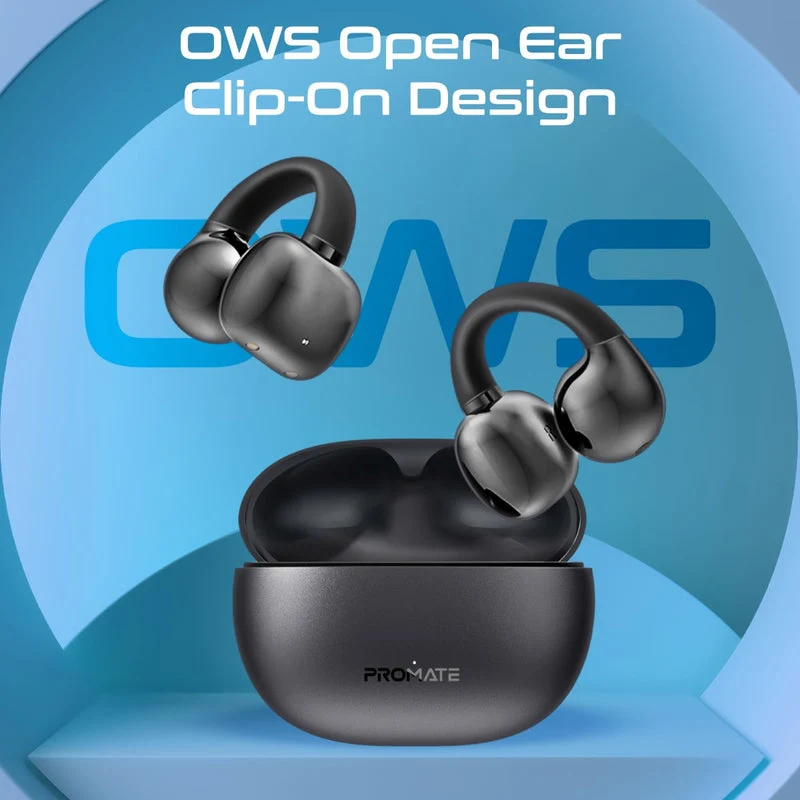 Promate AirClip AudioFit Open Ear Clip On TWS Earbuds With IntelliTouch (Black, Purple, White)