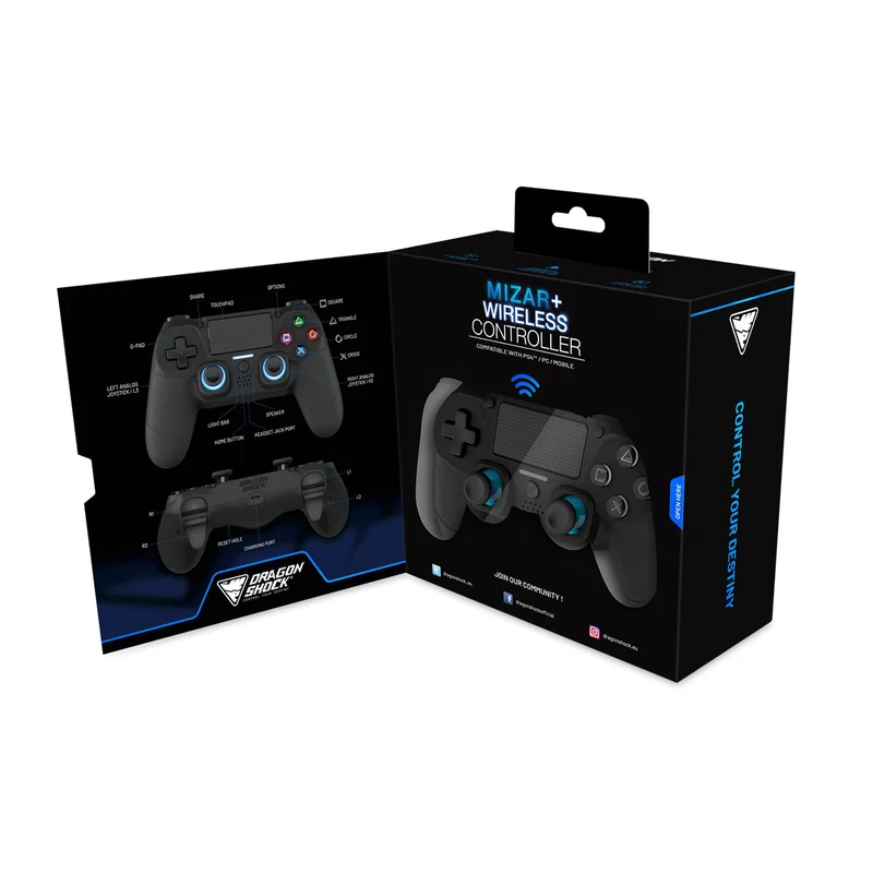 Dragonwar Dragon Shock Mizar+ Wireless Controller Compatible With PS4/PC/Mobile (Black, Grey Camo)