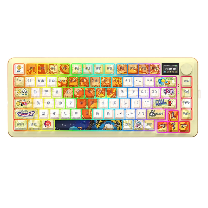 Redragon K708GF RGB Flekact Pro 81 Keys 75% Gasket Mounted Wireless Mechanical Keyboard with Customizable Smart LCD Screen (Doodle Style Design)