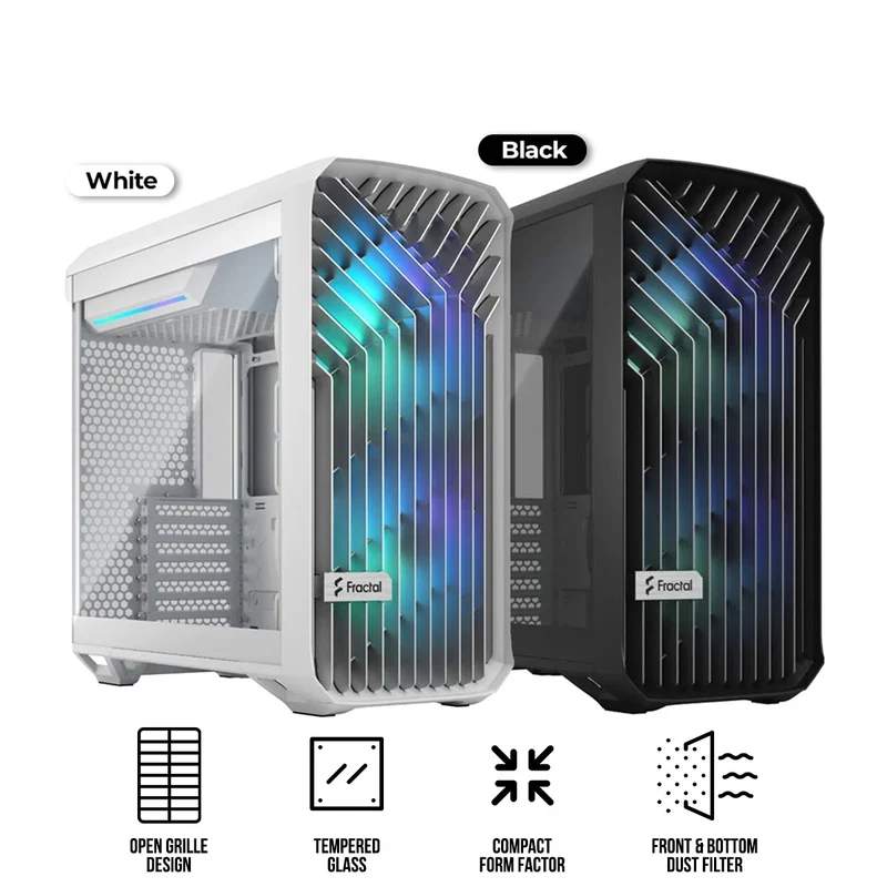 Fractal Design Torrent Compact Computer Case (RGB Black TG Light Tint, RGB White TG Clear Tint) (FD-C-TOR1C-02, FD-C-TOR1C-05)