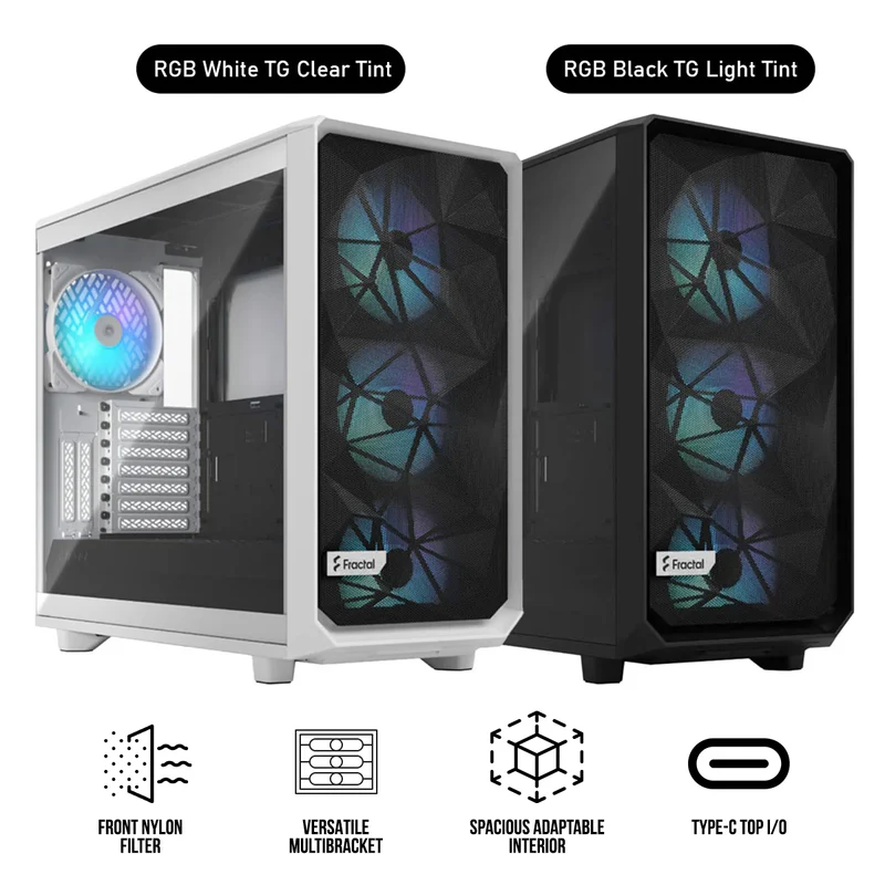 Fractal Design Meshify 2 Computer Case (RGB Black TG Light Tint, RGB White TG Clear Tint) (FD-C-MES2A-06, FD-C-MES2A-08)