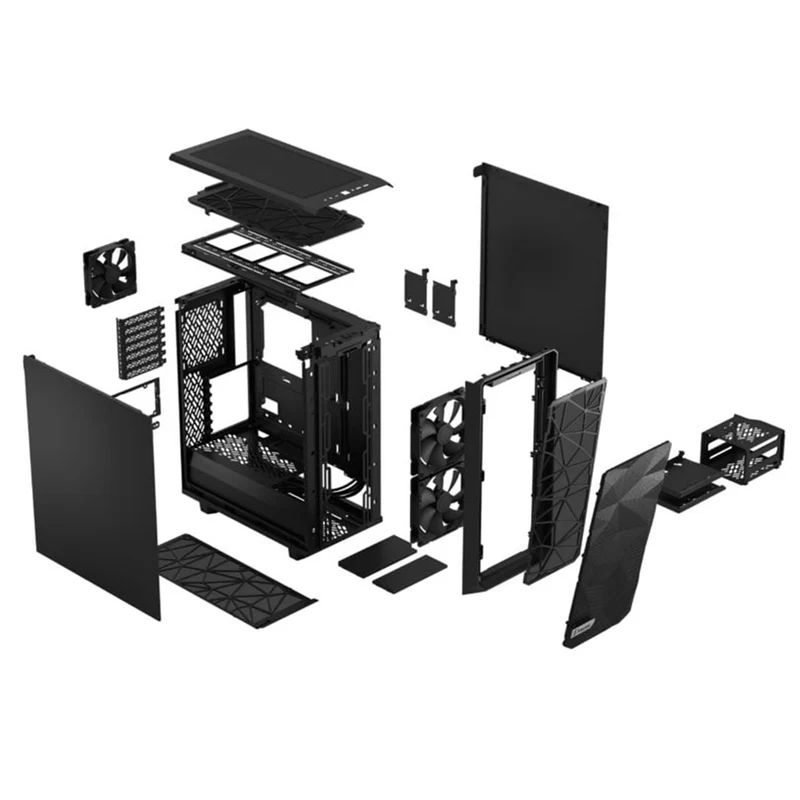 Fractal Design Meshify 2 Compact Computer Case (Black Solid, Black TG Light Tint) (FD-C-MES2C-01, FD-C-MES2C-03)