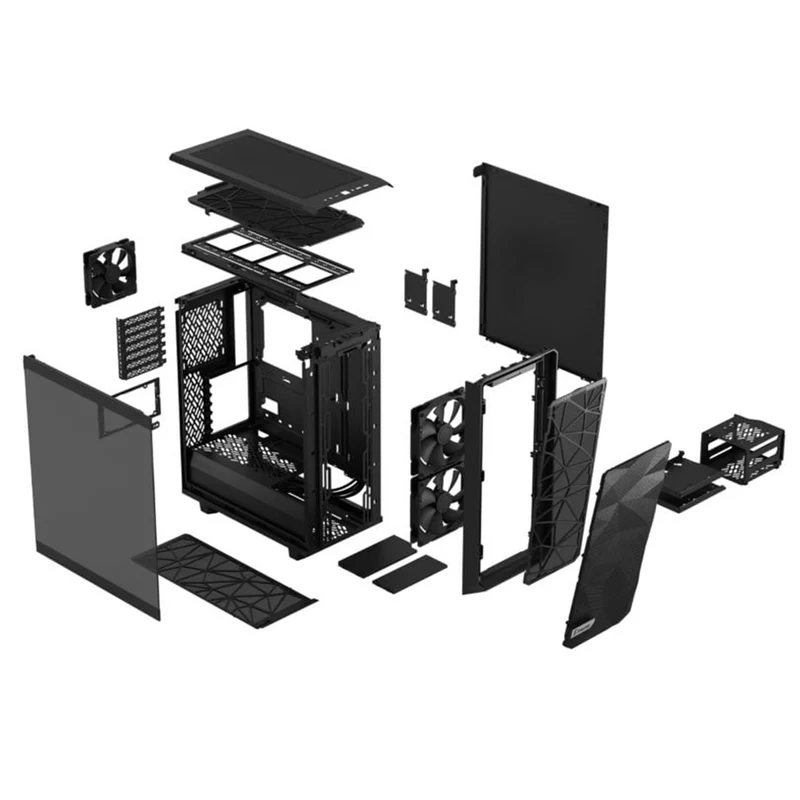 Fractal Design Meshify 2 Compact Computer Case (Black Solid, Black TG Light Tint) (FD-C-MES2C-01, FD-C-MES2C-03)