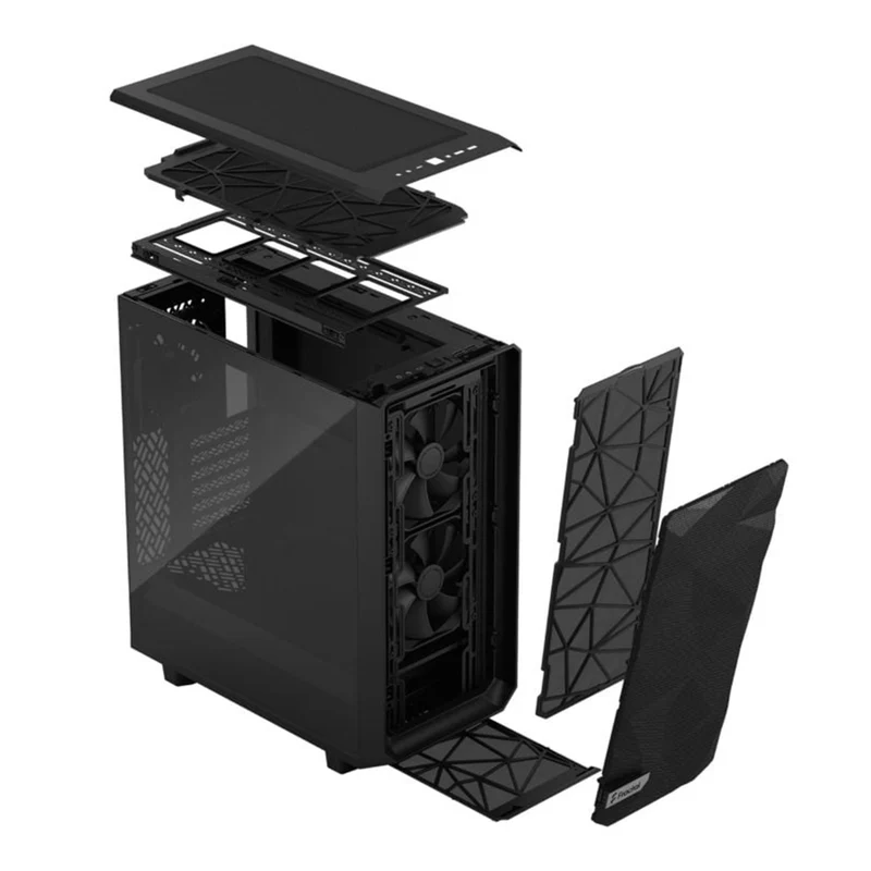 Fractal Design Meshify 2 Compact Computer Case (Black Solid, Black TG Light Tint) (FD-C-MES2C-01, FD-C-MES2C-03)