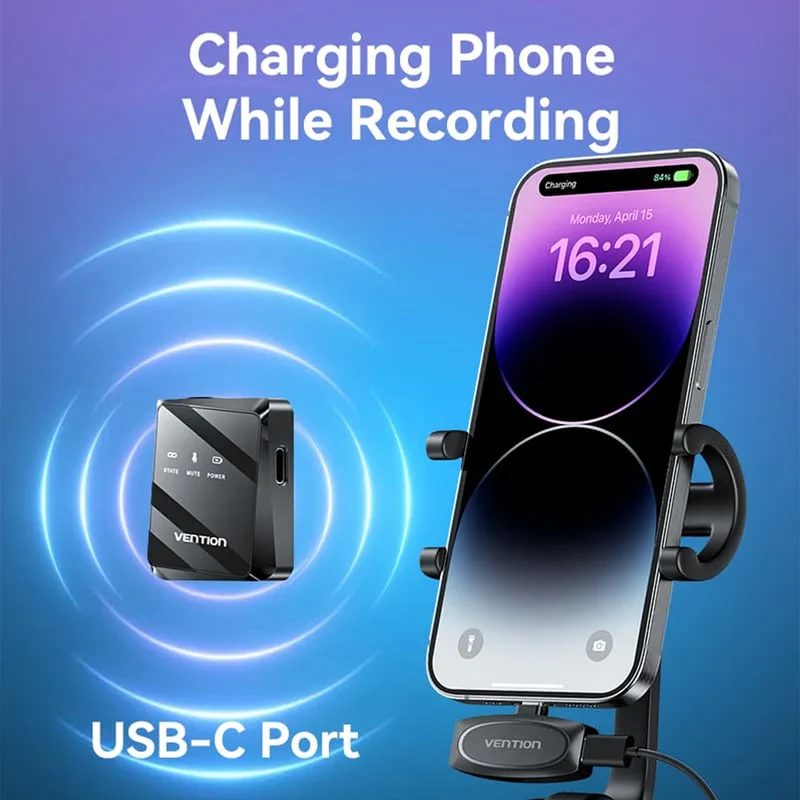 Vention USB-C 2-Pack Wireless Lavalier Microphone (Black) (NCBB0)