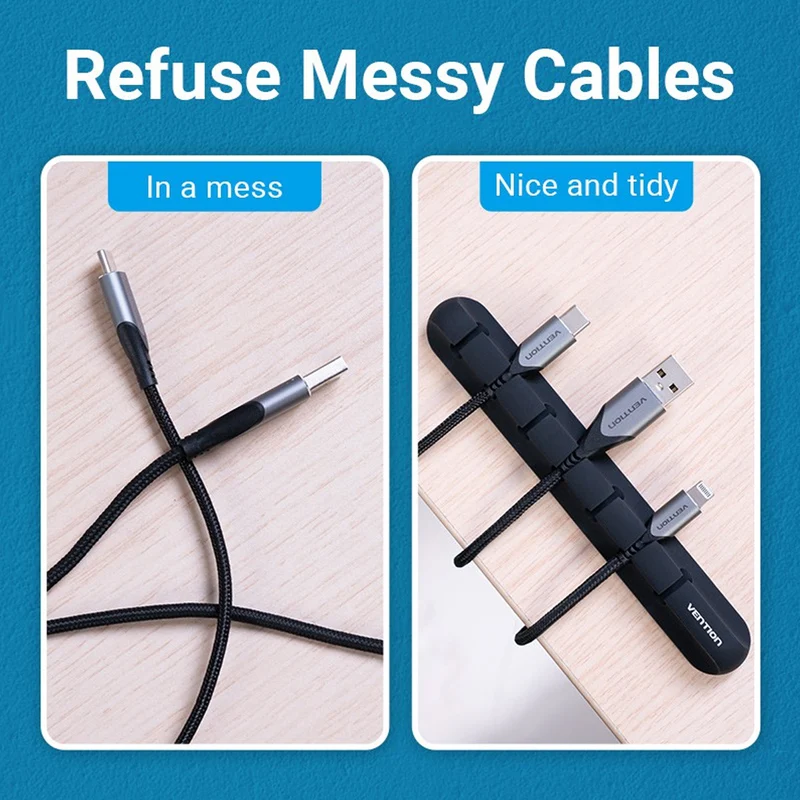 Vention 3-Port Silicone Desktop Cable Manager with 3M Strong Adhesive - 1pc, 2 pcs (KBRB0, KBRB0-2)