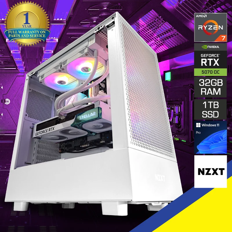 Sophos H5 Flow White Desktop Gaming PC | AMD Ryzen 7 7700X | 32GB RAM | 1TB SSD | RTX 5070 OC | Windows 11 Pro
