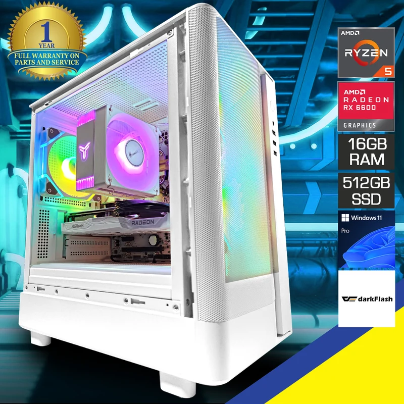 Alpha DB330M Mesh White Desktop Gaming PC | AMD Ryzen 5 5500GT | 16GB RAM | 512GB SSD | RX 6600 | Windows 11 Pro