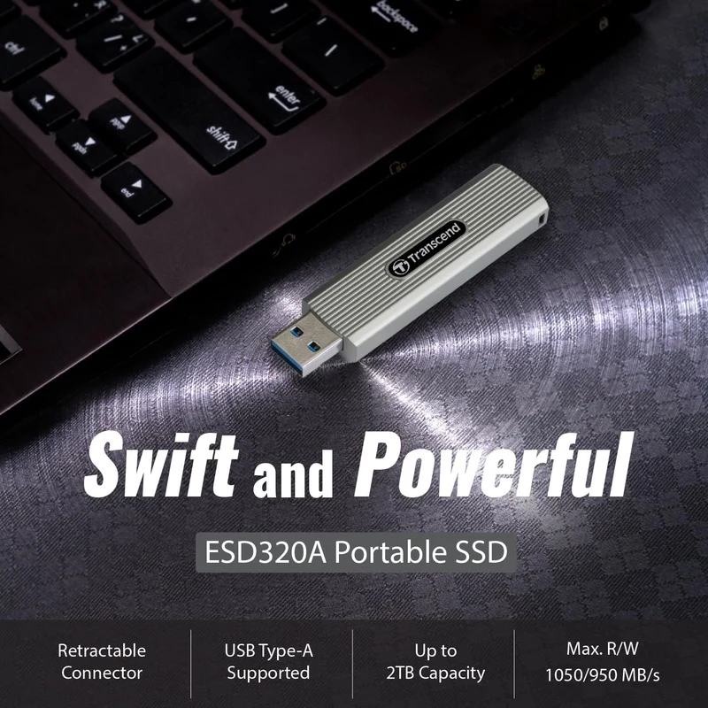 Transcend ESD320A 512GB Dual USB 10Gbps Read up to 1050MB/s Type-A Portable SSD (TS512GESD320A)