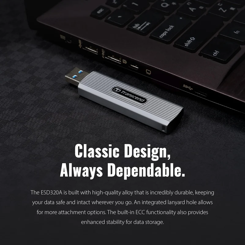 Transcend ESD320A 512GB Dual USB 10Gbps Read up to 1050MB/s Type-A Portable SSD (TS512GESD320A)