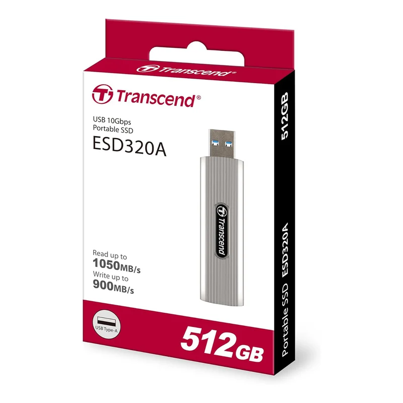 Transcend ESD320A 512GB Dual USB 10Gbps Read up to 1050MB/s Type-A Portable SSD (TS512GESD320A)