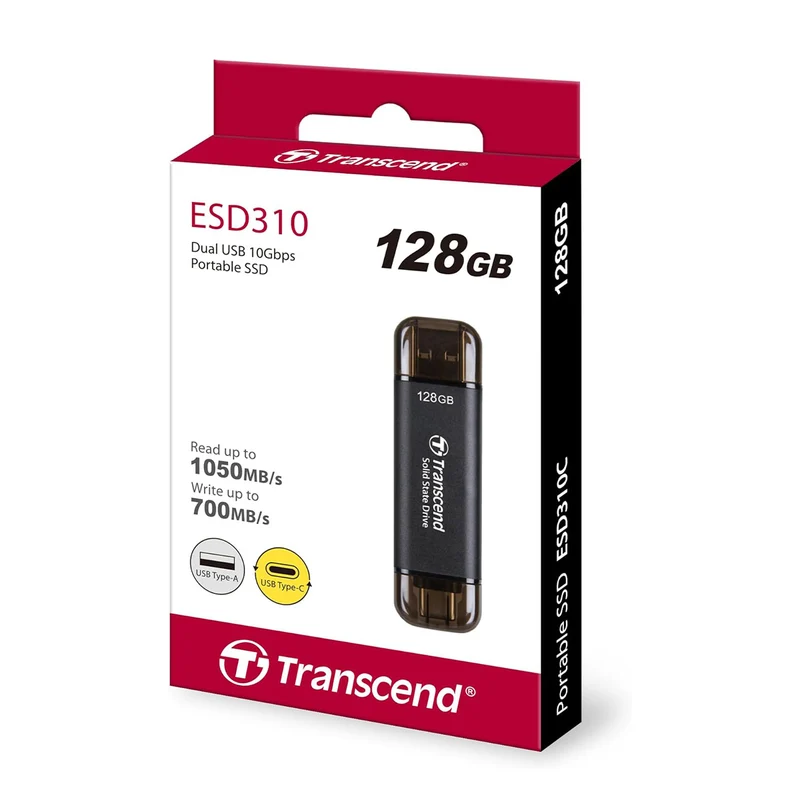 Transcend ESD310C 128GB Dual USB 10Gbps Read up to 1050MB/s Type-C/A Portable SSD (TS128GESD310C)