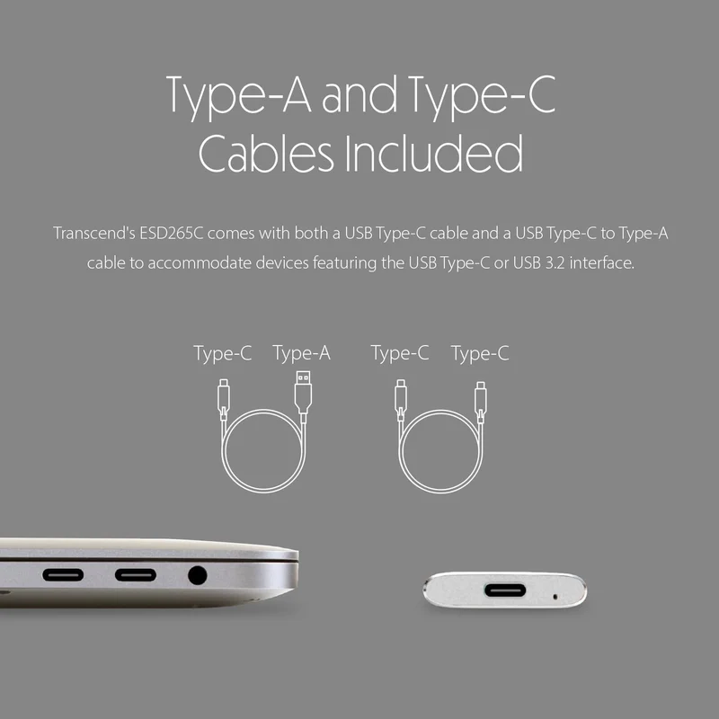 Transcend ESD265C Dual USB 10Gbps Read up to 1050MB/s Type-C Portable SSD (1TB, 2TB)