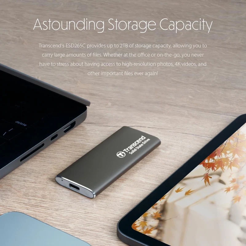 Transcend ESD265C Dual USB 10Gbps Read up to 1050MB/s Type-C Portable SSD (1TB, 2TB)