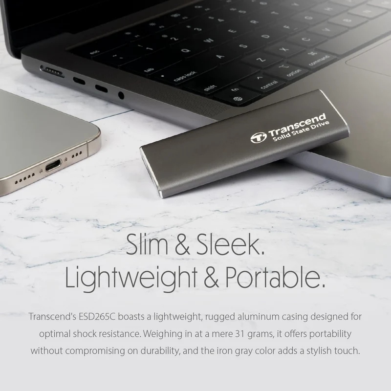 Transcend ESD265C Dual USB 10Gbps Read up to 1050MB/s Type-C Portable SSD (1TB, 2TB)