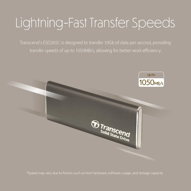 Transcend ESD265C Dual USB 10Gbps Read up to 1050MB/s Type-C Portable SSD (1TB, 2TB)