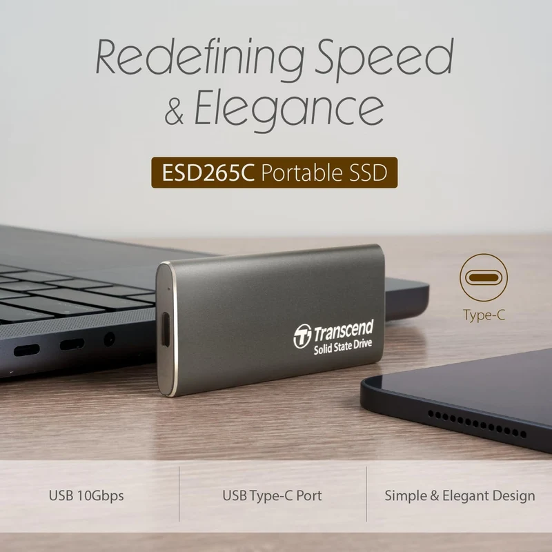Transcend ESD265C Dual USB 10Gbps Read up to 1050MB/s Type-C Portable SSD (1TB, 2TB)