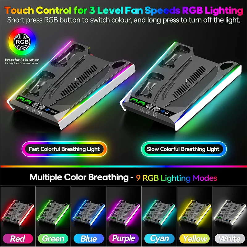 OIVO Multi-Function Cooling Stand and Controller Charger w/ LED Light for PS5 / PS5 Slim / PS5 Pro (Black) (VG-P5296XS-Pro)