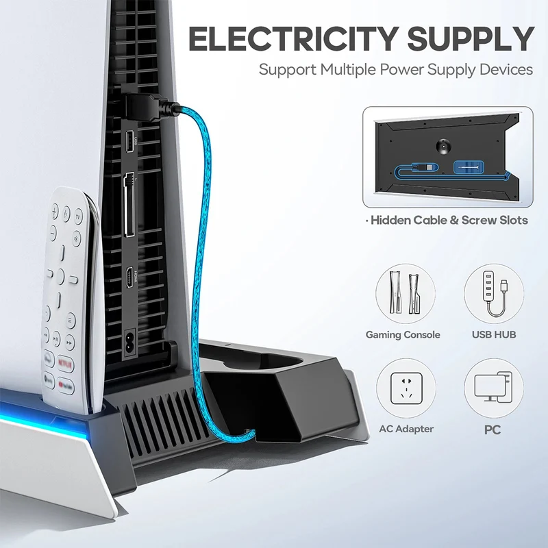 OIVO Multi-Function Cooling Stand and Controller Charger w/ LED Light for PS5 / PS5 Slim / PS5 Pro (Black) (VG-P5296XS-Pro)