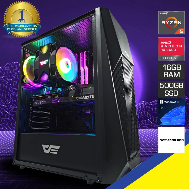 Alpha DK150 Black Desktop Gaming PC | AMD Ryzen 5 5600 | 16GB RAM | 500GB SSD | RX 6600 | Windows 11 Pro