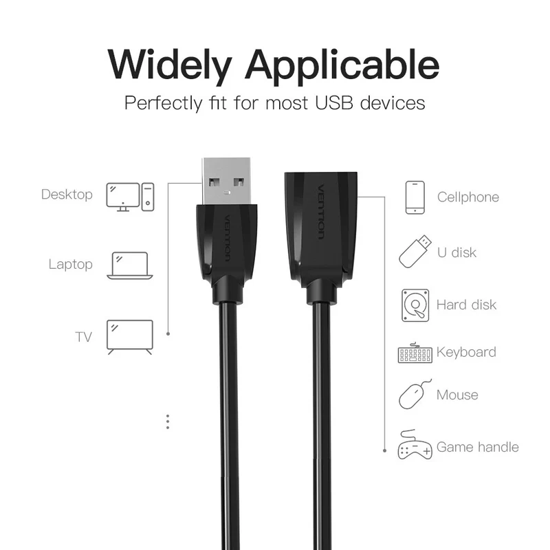 Vention USB 3.0 Extension Cable - (1M, 1.5M, 2M, 3M) (VAS-A45-B100, VAS-A45-B150, VAS-A45-B200, VAS-A45-B300)