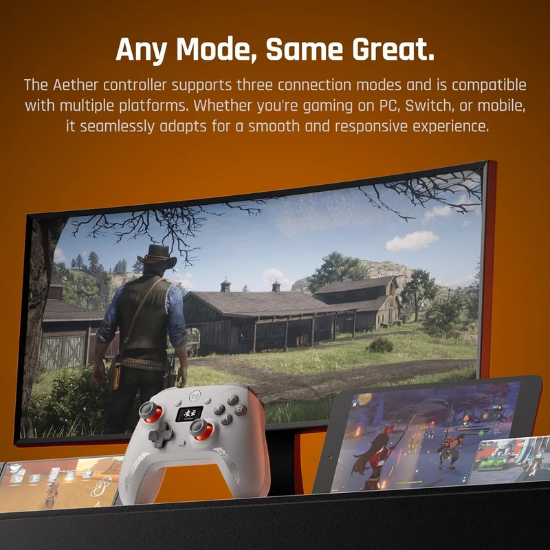 Bigbig Won Mojhon Aether Dual 1000Hz Polling Rate w/ Smart Display Hall Effect Wireless Game Controller for Switch / Win 10&11 / Android / iOS (Black, Grey)