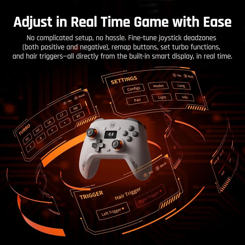 Bigbig Won Mojhon Aether Dual 1000Hz Polling Rate w/ Smart Display Hall Effect Wireless Game Controller for Switch / Win 10&11 / Android / iOS (Black, Grey)