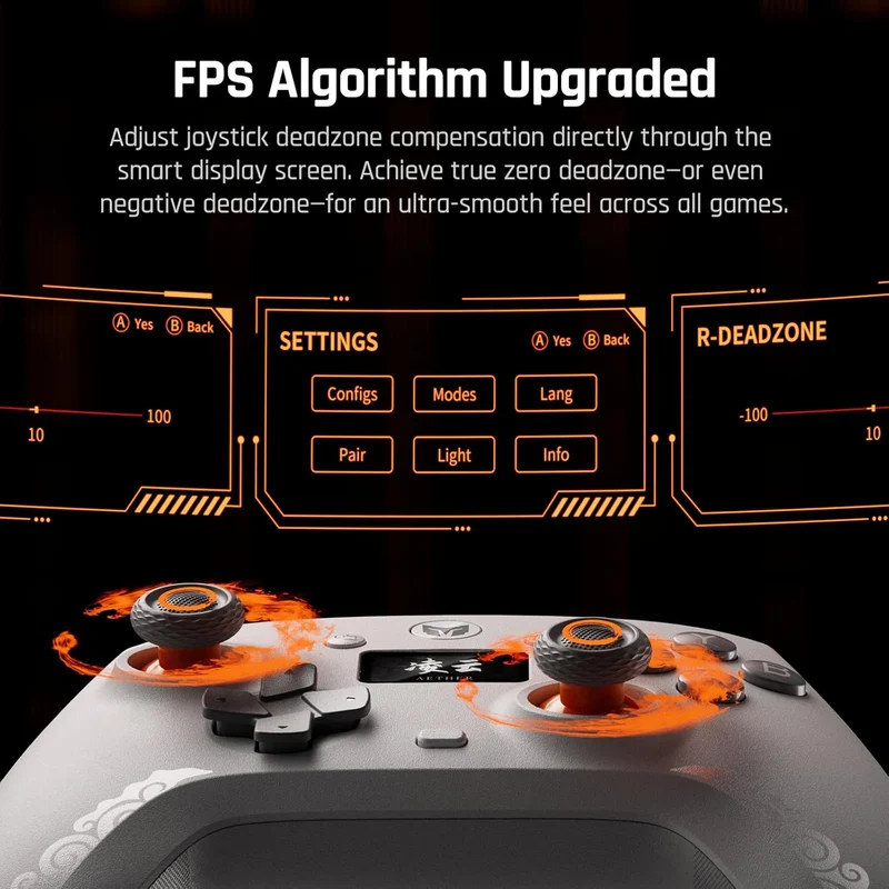 Bigbig Won Mojhon Aether Dual 1000Hz Polling Rate w/ Smart Display Hall Effect Wireless Game Controller for Switch / Win 10&11 / Android / iOS (Black, Grey)