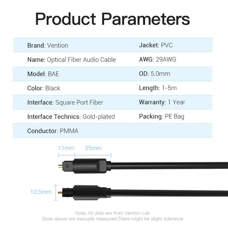 Vention Optical Fiber Audio Cable - (1.5M, 3M, 5M) (BAEBG, BAEBI, BAEBJ)