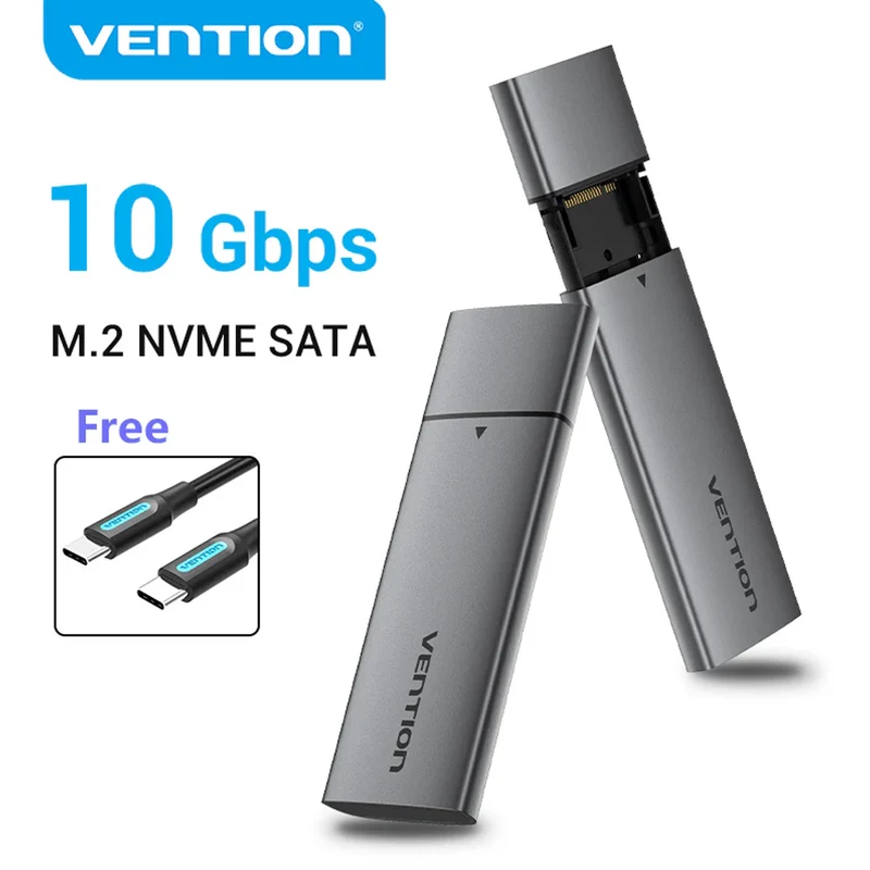 Vention M.2 NVMe SSD Enclosure - USB 3.1 Gen 2-C Gray Aluminum Alloy Type (KPGH0)