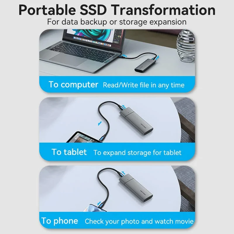 Vention M.2 NVMe SSD Enclosure - USB 3.1 Gen 2-C Gray Aluminum Alloy Type (KPGH0)