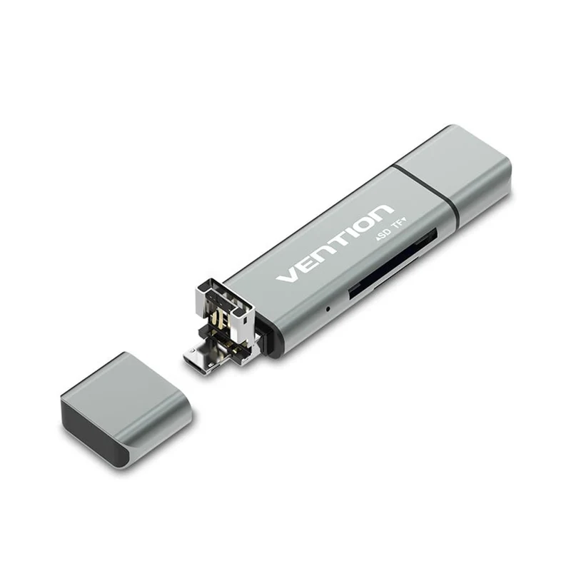 Vention USB 2.0 Multi-function Card Reader - USB-C + USB 2.0 + Micro-B + TF + SD (Gray) (CCJH0)