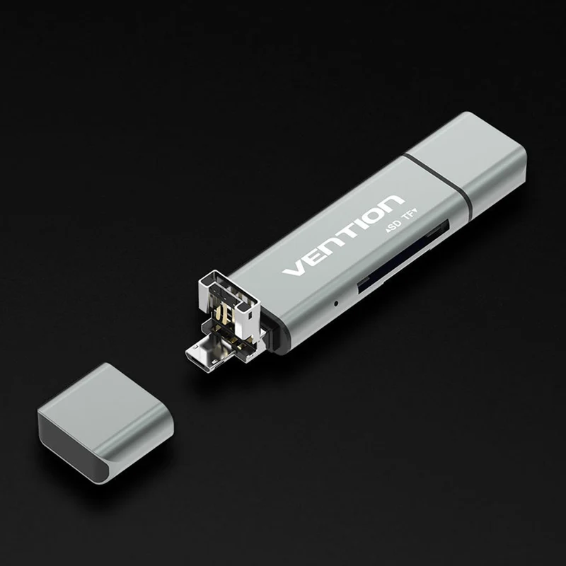 Vention USB 2.0 Multi-function Card Reader - USB-C + USB 2.0 + Micro-B + TF + SD (Gray) (CCJH0)