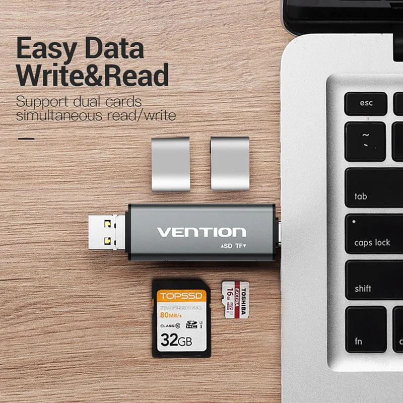 Vention USB 2.0 Multi-function Card Reader - USB-C + USB 2.0 + Micro-B + TF + SD (Gray) (CCJH0)