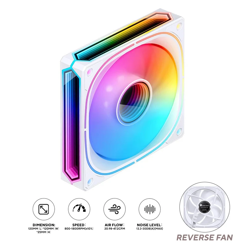 Jonsbo FR-505WR 120mm ARGB Infinity Mirror Series Reverse Fan (White)