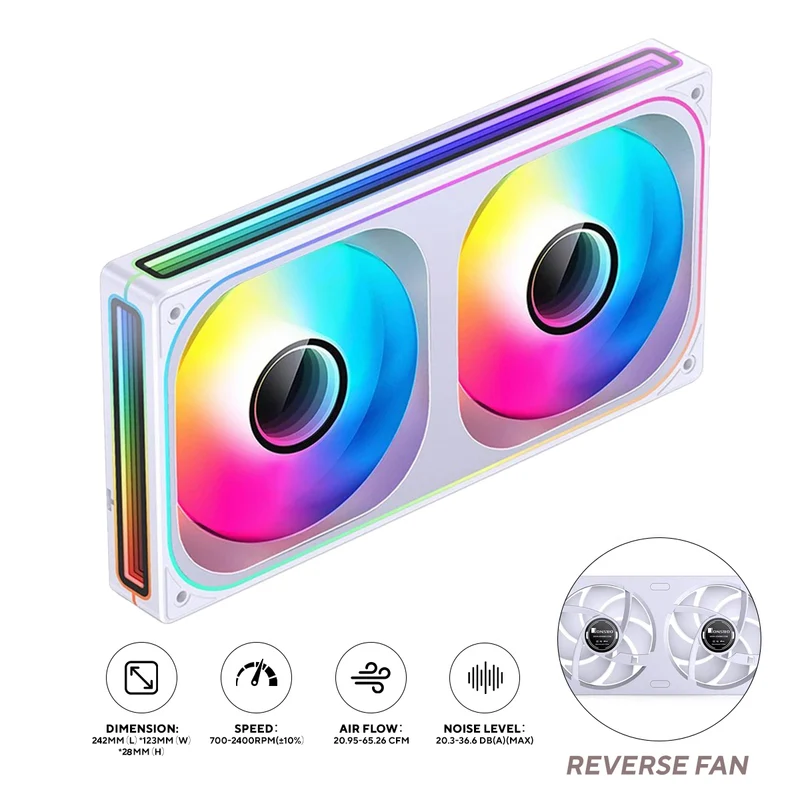 Jonsbo ZB-240WR 240mm ARGB Infinity Mirror Series Reverse Fan (White)