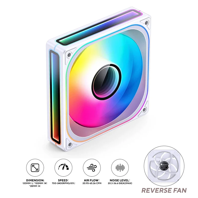 Jonsbo ZB-120WR 120mm ARGB Infinity Mirror Series Reverse Fan (White)