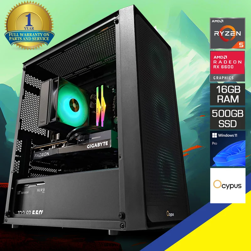 Alpha Gamma C50 Black Desktop Gaming PC | AMD Ryzen 5 5600G | 16GB RAM | 500GB SSD | RX 6600 | Windows 11 Pro